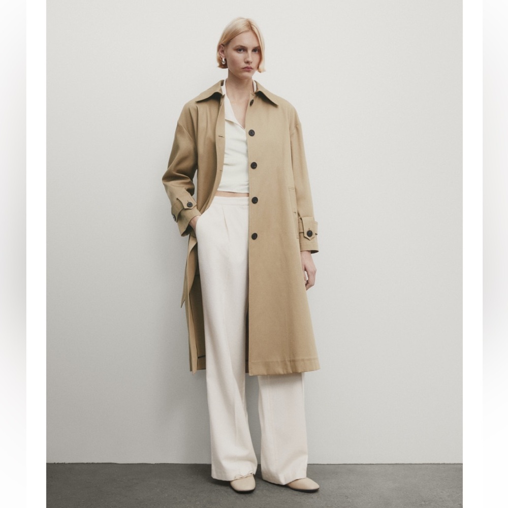 Massimo Dutti Trench Coat with Belt in Camel Water Repellent M Women’s - Picture 9 of 9